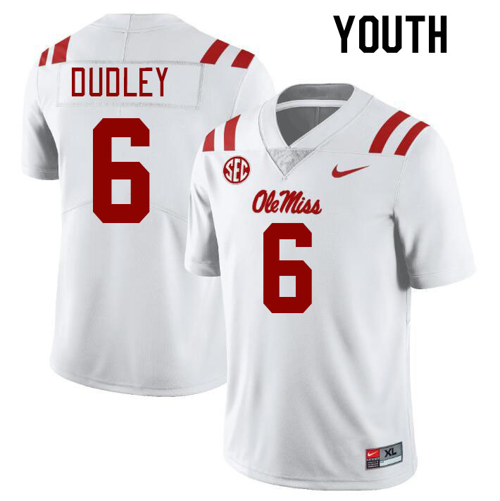 Youth #6 TJ Dudley Ole Miss Rebels College Football Jerseys Stitched-White